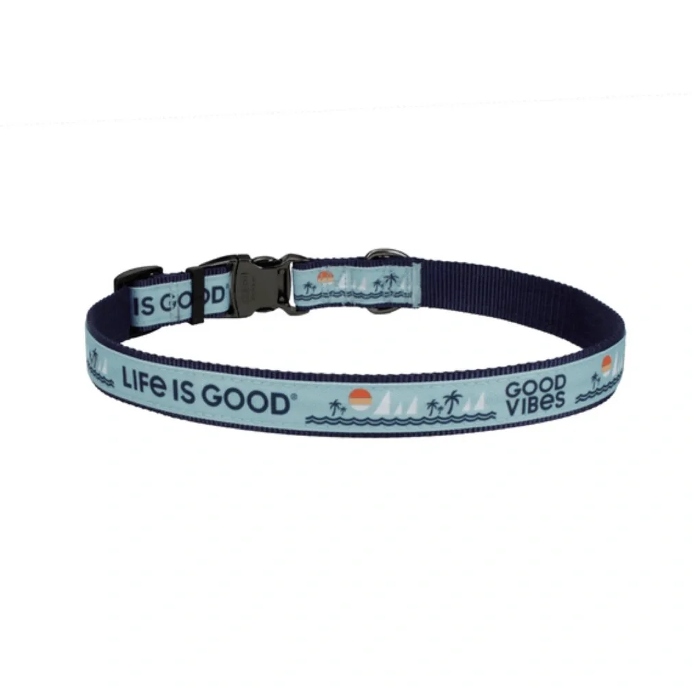 Life is Good Beach Canvas Dog Collar- Beach Blue